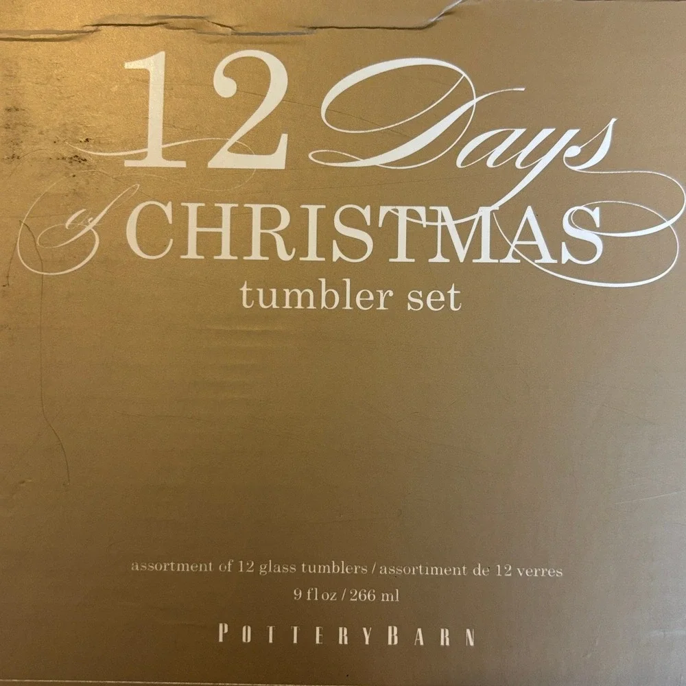 Pottery Barn 12 Days of Christmas Glassware Set of 12 Tumblers Holiday Barware